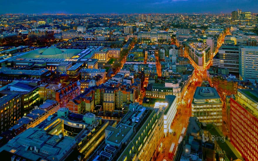 The distinctive roof of the British Museum and the surrounding area, London, England