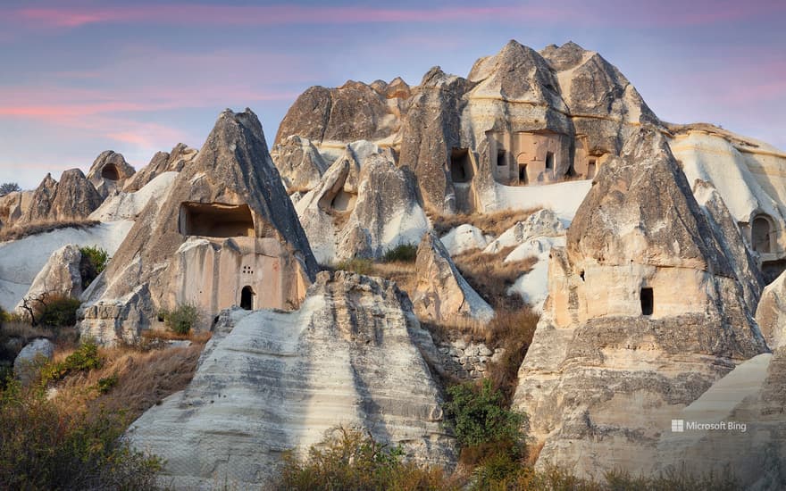 Fairy chimneys and cave dwellings in Cappadocia, Türkiye