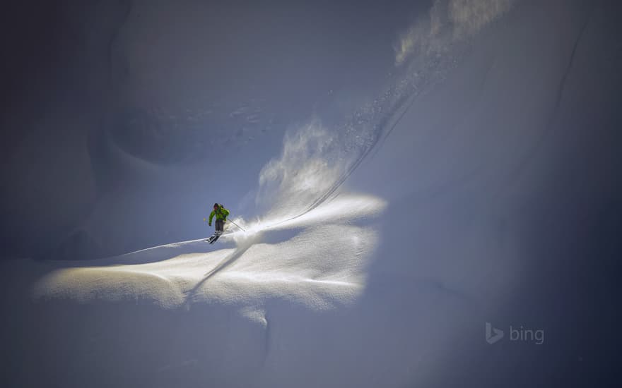 Backcountry skier near Mt. Baker Ski Area, North Cascades National Park, Washington