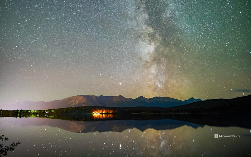 The Milky Way above Pyramid Lake, Jasper National Park, Alberta, Canada