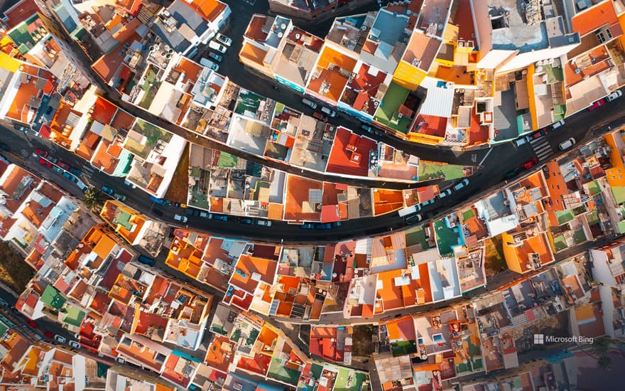 Aerial view of colourful houses, Las Palmas de Gran Canaria, Spain