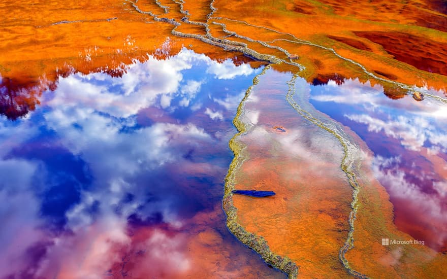 Mineral-laden water in the Rio Tinto in Minas de Rio Tinto mining area, Huelva province, Andalusia, Spain