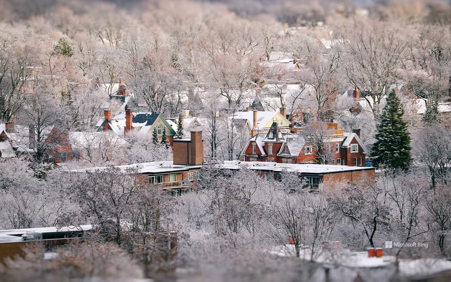 Areal view of Toronto cityscapes on a winter morning