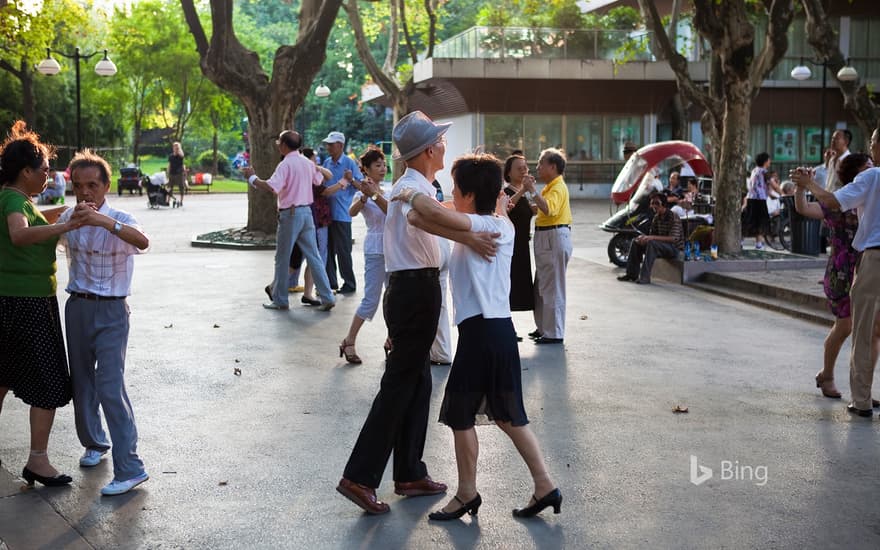 People dancing tango in Fuxing Park, Shanghai, China